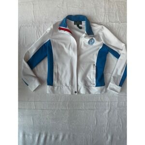 LRL Ralph Lauren Active Zip Up Track‎ Jacket White Blue Crest Logo Women's S P